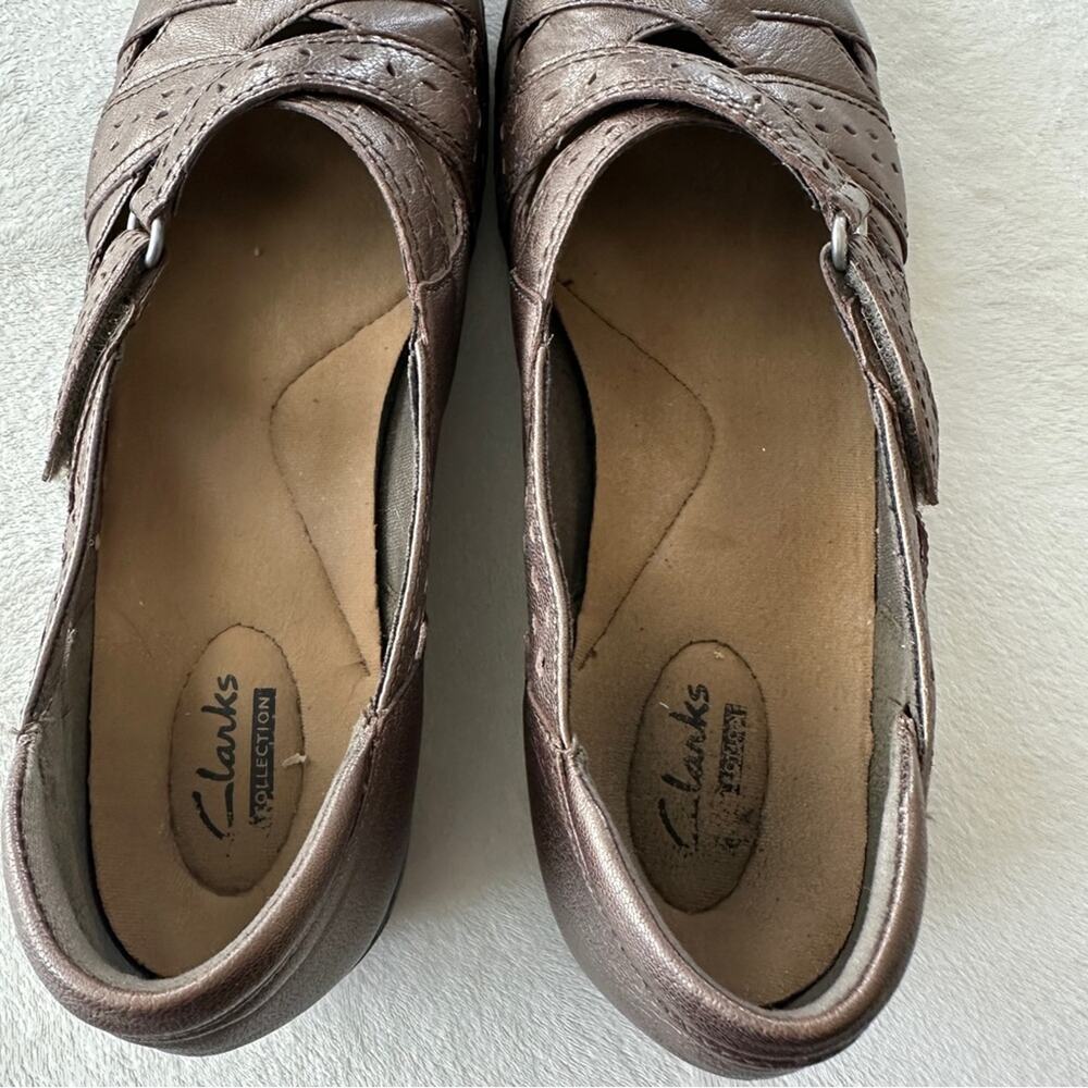Clarks Ashland Spin Bronze Leather Flats Women’s 9.5 Comfort Mary Janes - Picture 6 of 10